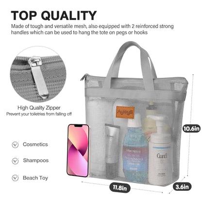 Hommtina 2 Pcs Shower Mesh Caddy Bag Quick Dry Hanging Toiletry and Bath Organizer for Travel and Swimming with Zipper (2 Gray) - color: 2 Gray
