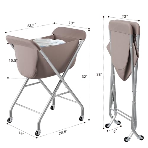 ELYKEN Laundry Basket with Wheels, Collapsible Laundry Hamper, Camel Brown | Removable Liner Bag, Foldable Design, Sturdy Metal Frame, 4 Casters, 32”H Laundry Cart for Bedroom, Bathroom & Laundry Room - color: Camel Brown, size: 23.2"L x 13"W x 32"H