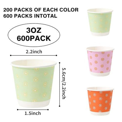 Tamone 600 Pack 3 oz Bathroom Cups Small Paper Cups, Disposable Mouthwash Cups with Dot, Pink, Green, Yellow, Disposable 3 oz Paper Cups for Party, Picnic, BBQ, Travel, Home - color: pink & yellow & green