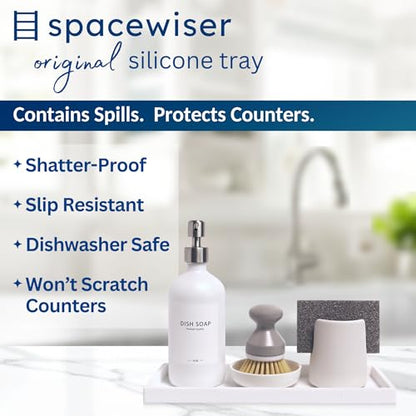 Silicone Countertop & Vanity Bathroom Tray – 2 PC 11.7" | Bathroom Tray Set, Bathroom Tray Countertop, Bathroom Counter Tray, Dish Soap Kitchen Tray & Bathroom Organizer Countertop - color: White, size: 2 PC Large - 11.7”
