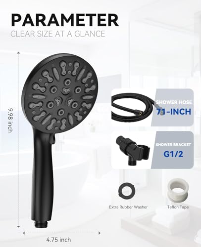 JDO Shower Head with Handheld, High Pressure Handheld Shower Head 9 Settings, Detachable Shower Head Set with Stainless Steel Hose and Shower Bracket (Matte Black) - color: Matte Black
