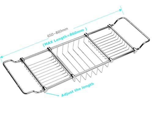 Brass Expandable Bathtub Caddy Over Tub Rack with Chrome Polished Finish for Elegant Bath Storage