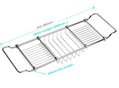 Brass Expandable Bathtub Caddy Over Tub Rack with Chrome Polished Finish for Elegant Bath Storage