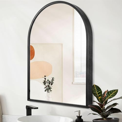 Arch Wall Mirror 20"x16" Large Black Bathroom Mirror Metal Frame Mirrors for Wall, Decoration Vanity Bedroom Entryway Living Room - color: Black, size: 20"L x 16"W
