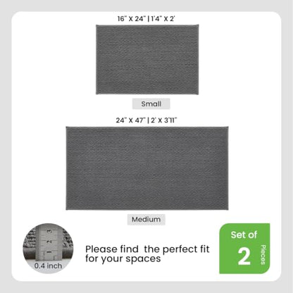 TYUU Bath Mat Set 2 Piece, Thin Bathroom Rugs Non Slip Washable Quick Dry | Non Slip Quick Dry Soft Absorbent Thin Low Pile Bathroom Mats, Washable Bath Rugs 2 Piece Set: 16x24, 24x47 in. Dark Grey - color: Dark Grey, size: 16"x24" + 24"x47"