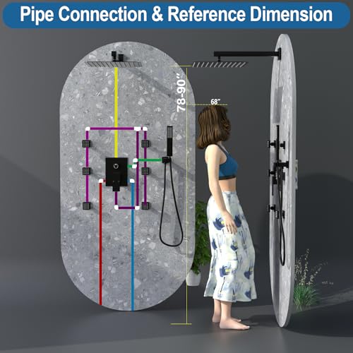 Enga Shower System with Body Jets, 12 Inch Wall Mount Rainfall Shower System and Handheld Body Spray Shower Faucets sets Combo with Rough-in Valve, Matte Black - color: Matte Black, style: Wall Mount - 6 Jets