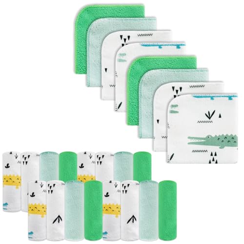 Baby Washcloths, 24Pack Baby Wash Cloths Extra Soft & Ultra Absorbent, Baby Towels and Washcloths Face Towels for Unisex Boys Girls Body, Washclothes Gentle on Sensitive Skin, 9x9 Green Crocodile - color: Crocodile