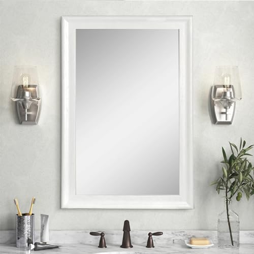 CULER White Wall Mirror for Bathroom,Rectangle Rustic 24 x 36 inch Hanging Vanity Mirrors with Wood Grain Pattern for Living Room,Bedroom,Entryway (24x36 inch, White) - color: White, size: 36"L x 24"W