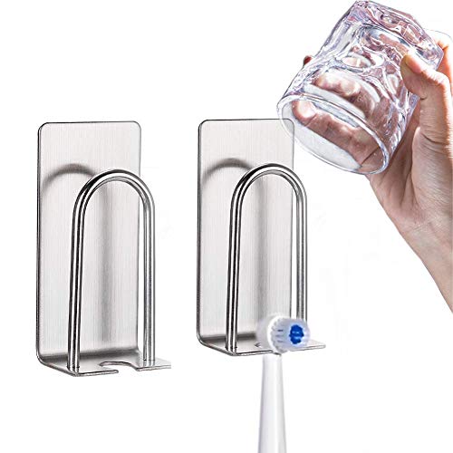 HANZE Toothbrush Holder 2 Pack self-Adhesive SUS 304 Stainless Steel Electric Toothbrush Hook Wall Mounted Razors Cup Holder for Bathroom - color: 2 Pack (2 in 1)