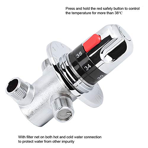 Brass Thermostatic Mixer Valve, Temperature Control Shower Valve, Wall Mounted Bath Mixer with Safety Button and Dual Filter Nets, for Home Water Heater and Shower System
