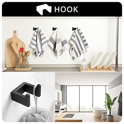 Fapully 4-Piece Bathroom Hardware Accessory Set Matte Black | with 24" Towel Bar Towel Ring Paper Holder Robe Hook - color: Matte Black, style: 4 Piece