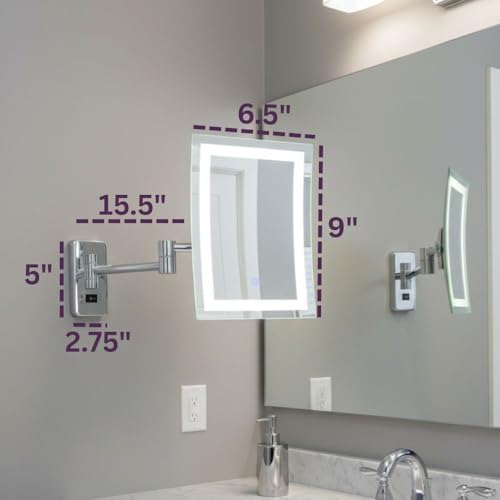 JERDON Hardwired Wall-Mount Makeup Mirror - 5X/1X - Chrome - JRT710CLD | 6.5" x 9" Rectangular Frame, LED Lighting, Direct Wire Install - color: Chrome Direct Wire