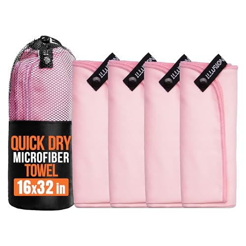 illusion Small Microfiber Gym Towels for Men and Women Active Sports (32" L x 16''W)-Lightweight Quick Dry Gym Towel for Sweat-Workout Towels Ideal for Yoga, Camping, Running, and Outdoor Activities - color: Baby Pink, size: 32x16 in - Pack of 4