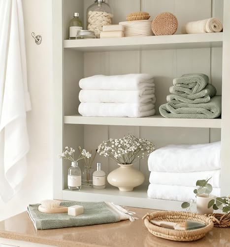 COZYART Bath Towel Set 6 PCS, Luxury White 100% Turkish Cotton 650GSM | Soft Absorbent Quick Dry, OEKO‑Tex 100 Cert. Zero Twist Ring Spun Cotton, Plush Fluffy, Breathable Hotel Quality Towels Set - color: White