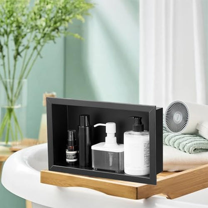 13.8"×9.3"×3.1" Shower Niche, Rectangular Single Wall Niche Insert, 304 Stainless Steel Bathroom Shelf Organizer, Recessed Shower Caddy,Black - color: Black