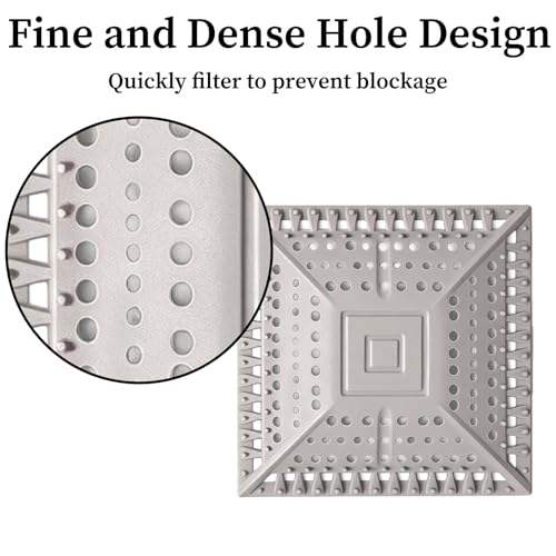 Square Silicone Shower Drain Hair Catcher, Prevents Clogs, Easy Clean & Install Bathroom Drain Cover for Shower/Tub/Sink, Fits Most Standard Drains, Grey - color: Gray