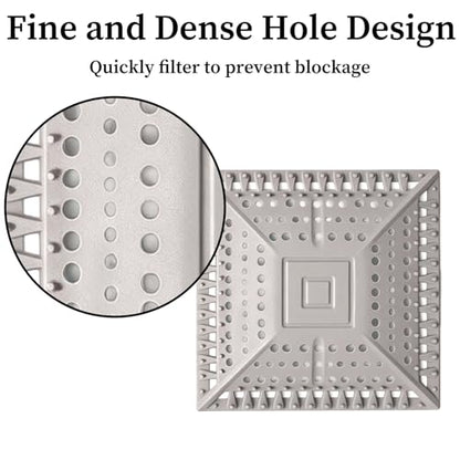 Square Silicone Shower Drain Hair Catcher, Prevents Clogs, Easy Clean & Install Bathroom Drain Cover for Shower/Tub/Sink, Fits Most Standard Drains, Grey - color: Gray