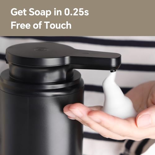 Automatic Foaming Soap Dispenser, Rechargeable Touchless Foam Hand Soap Dispenser for Bathroom, Soap Pump for Kitchen, Water-Resistant, Xmas Gift 10oz, Black - color: Black