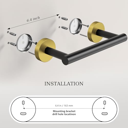 Black and Gold Toilet Paper Holder & Towel Holder Bathroom Hardware Set | SUS304 Stainless Steel Double Post Pivoting Tissue Roll Holder and Hand Towel Ring Set for Bathroom RV by Evolvegoods - color: Black Gold