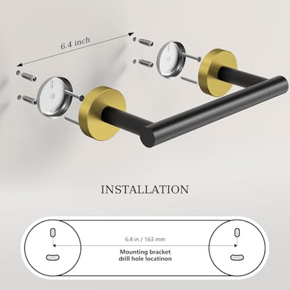 Black and Gold Toilet Paper Holder & Towel Holder Bathroom Hardware Set | SUS304 Stainless Steel Double Post Pivoting Tissue Roll Holder and Hand Towel Ring Set for Bathroom RV by Evolvegoods - color: Black Gold