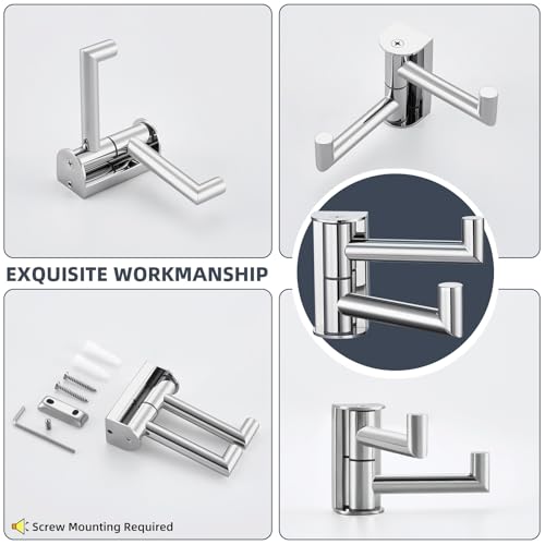 Suyar Polished Chrome Double Towel Hook, Swivel Robe Holder for Bathroom | Wall Hook with 2 Arms, SUS304 Stainless Steel, Screw Mount - color: Polished Chrome, size: 1 Pack