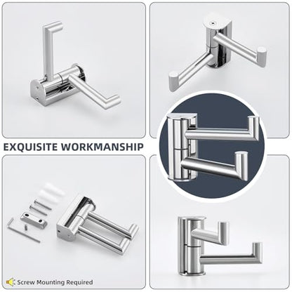 Suyar Polished Chrome Double Towel Hook, Swivel Robe Holder for Bathroom | Wall Hook with 2 Arms, SUS304 Stainless Steel, Screw Mount - color: Polished Chrome, size: 1 Pack
