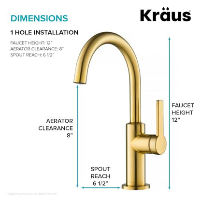 KRAUS Oletto Single Handle Kitchen Bar Faucet in Brushed Brass, KPF-2822BB - color: Brushed Bronze, style: Bar Faucet