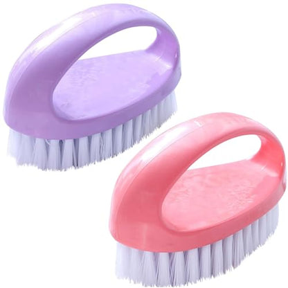 Scrubbing Brushes for Cleaning Small Scrub Brush with Nylon Stiff Bristles | 2 Pack Heavy-Duty Scrubber Cleaner Brush Multi-Purpose Cleaning Brush for Bathroom,Showe,Sink,Kitchen,Bathtub,Floor -Compact - color: Pink + Purple