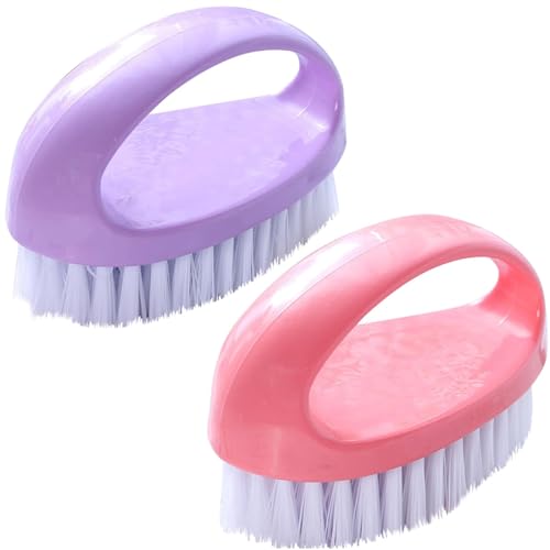 Scrubbing Brushes for Cleaning Small Scrub Brush with Nylon Stiff Bristles | 2 Pack Heavy-Duty Scrubber Cleaner Brush Multi-Purpose Cleaning Brush for Bathroom,Showe,Sink,Kitchen,Bathtub,Floor -Compact - color: Pink + Purple
