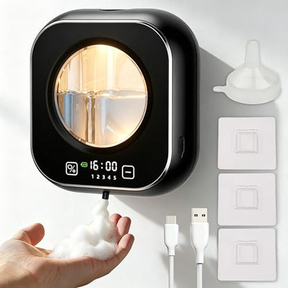 Automatic Soap Dispenser Touchless, Wall Mount Hand Soap Dispenser 10.8oz, LED Clock Electric Sensor Pump with 5 Speed Foam,120-Day Long-Life Battery, IPX5 Waterproof for Kitchen Bathroom Office Hotel