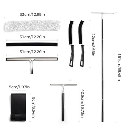 17“- 60" Extendable Long Handle 2-in-1 Window Squeegee Silver | 12.4" Wide Metal Shower Squeegee for Glass Doors, 2-in-1 Squeegee for Home Window Cleaning, Tile Wall, Car - color: Black/Silver