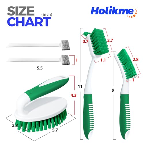 Holikme 5 Pack Cleaning Brush Scrub Brush Kitchen Brush for Floor,Green | Cleaning Brush Set for Household Use, Scrub Brush, Kitchen Brush, Tile Lines Brush for Bathroom, Floor, Tub, Shower