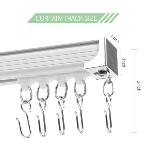 Ceiling Curtain Track, 3ft to 6ft Adjustable Curtain Track Ceiling/Wall Mount, Heavy Duty Aluminum Curtain Track Rods with Roller Hooks - Curtain Rail System for Grommet/Pleated Drape, White - color: White, size: 3ft-6ft