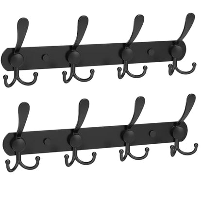 YUNISS Coat Rack Wall Mounted，4 Tri Stainless Steel Coat Hook for Coat Hat Robes Towel in Mudroom Entryway (Black, 2 Pack 4) - color: Black, size: 2 Pack 4
