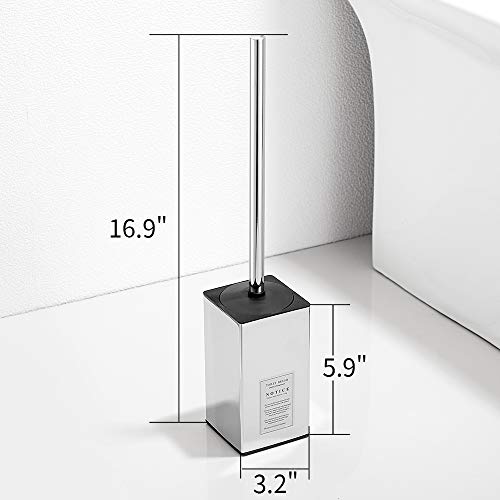 Freestanding Toilet Brush Holder for bathrooms 304 Stainless Steel Toilet Brush Stand Square Storage and Organization Rust Resistant 17-inch high Polished Chrome Finished - color: 17-inch High Square Polished Chrome