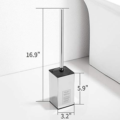 Freestanding Toilet Brush Holder for bathrooms 304 Stainless Steel Toilet Brush Stand Square Storage and Organization Rust Resistant 17-inch high Polished Chrome Finished - color: 17-inch High Square Polished Chrome