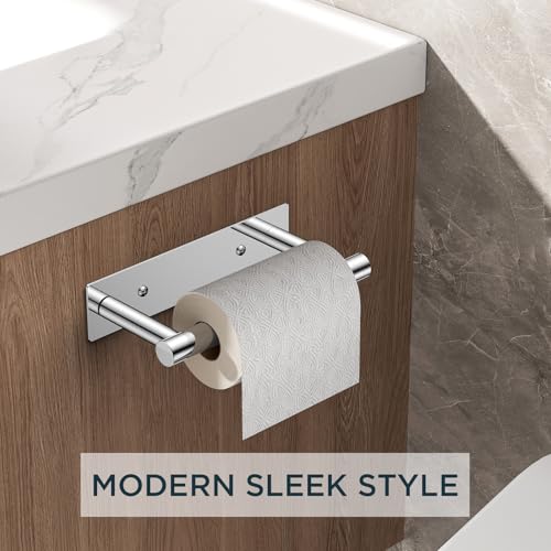 FORIOUS Commercial Toilet Paper Holder Wall Mount Bathroom Tissue Holder | Chrome | Adhesive or Screw | SUS304 Stainless Steel Rustproof | Pivoting Tissue Roll Holder | Square Base - color: Chrome