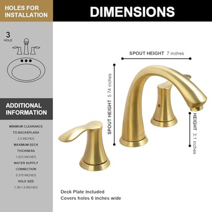 Valenvoir Brushed Bronze Bathroom Faucet for Sink 3 Hole | Bronze Gold 8 inch Widespread Bathroom Faucet 2 Handle Bathroom Sink Faucet with Drain Assembly Supply line, BF405-BB - color: Brushed Bronze