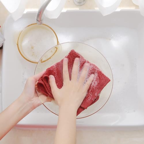 Homaxy 100% Cotton Waffle Weave Kitchen Dish Cloths, 9-Pack, Brick Red | Ultra Soft Absorbent Dish Towels, Quick Drying Dish Rags with Hanging Loop, 12 x 12 Inches - color: Brick Red, size: 12 x 12 - 9 Pack