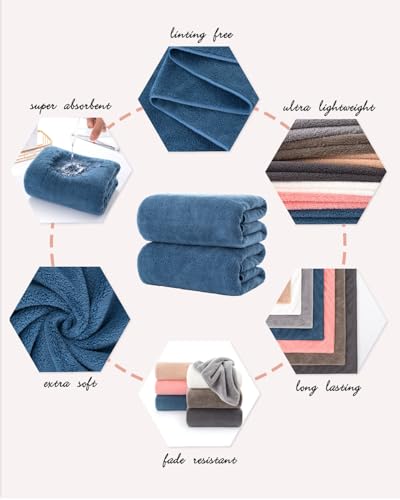 Lumimi Towels 2 Piece Soft Microfiber Bath Towel Set Salon Gym Yoga Travel Super Absorbent Lightweight Quick Dry and Durable, 55" L x 27" W, 2 Pack Blue - color: Blue, size: 2 Bath Towels