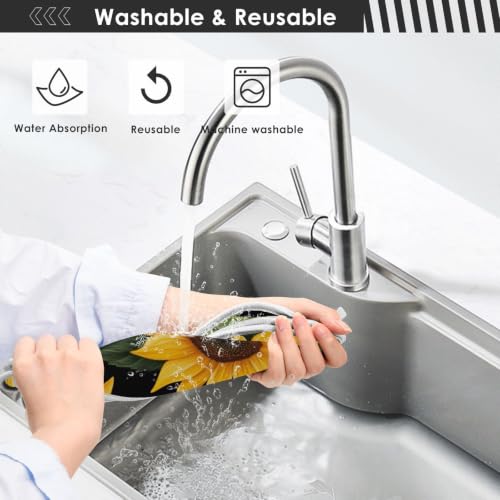 Sink Splash Guard Behind Faucet Mat for Kitchen Drain Mats Handle Drip Catcher Tray for Bathroom 24 inch Dish Drying Pad Sunflower Black Microfiber Pack of 2 - size: M23.6x5.5in x2