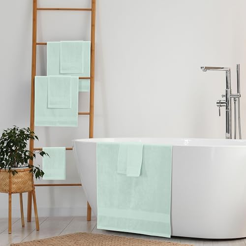 8 Piece Towel Set 100% Ring Spun Cotton, 2 Bath Towels 27x54, 2 Hand Towels 16x28 and 4 Washcloths 13x13 - Ultra Soft Highly Absorbent Machine Washable Hotel Spa Quality - Sea Green - color: Sea Green, size: 8 Piece Towel Set