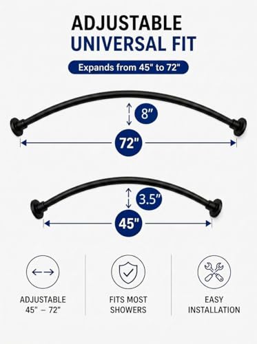 Shower Suite by Utopia Alley – Rustproof Aluminum Curved Shower Curtain Rod Combo Set with Liner & 12 Hooks, Adjustable 45–72 Inch Wall Mount Rod, Matte Black Finish - color: Black