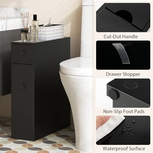 Tangkula Slim Bathroom Cabinet, Free-Standing Storage Cabinet with Slide Out Drawers, Narrow Floor Home Organizer Next to Toilet, Bathroom Toilet Paper Holder, 19 x 6.5 x 23 Inch (Black) - color: Black