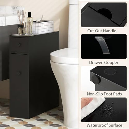 Tangkula Slim Bathroom Cabinet, Free-Standing Storage Cabinet with Slide Out Drawers, Narrow Floor Home Organizer Next to Toilet, Bathroom Toilet Paper Holder, 19 x 6.5 x 23 Inch (Black) - color: Black