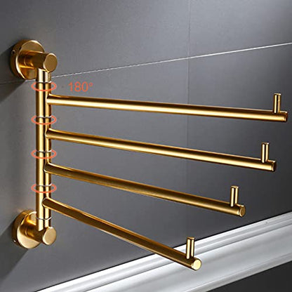 ZHOUXIAO Modern Swing Out Towel Bar Holder Wall-Mounted/Gold Swivel Towel Rack Hanger Organizer for Bathroom or Kitchen, Towel Bar Folding Arm Swivel Hanger Bathroom Storage 4bars