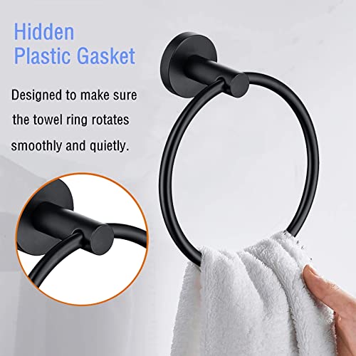 2 Pack Towel Ring, Hand Towel Holder No Drilling Heavy Duty Simple Round Towel Holder Wall Mount Towel Rack Matte Black (Black-2) - color: Black-2