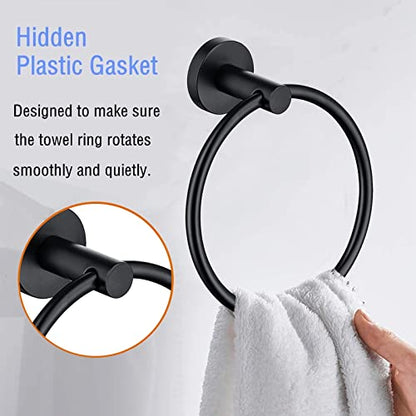 2 Pack Towel Ring, Hand Towel Holder No Drilling Heavy Duty Simple Round Towel Holder Wall Mount Towel Rack Matte Black (Black-2) - color: Black-2