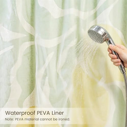 Yellow Lemon and Green Leaves Linen Shower Curtain Set with Liner | Double Layer Shower Curtain Waterproof Fabric with Zippered Removable PEVA Liner,Boho Shower Curtain for Bathroom,Free Hooks - color: Citrus