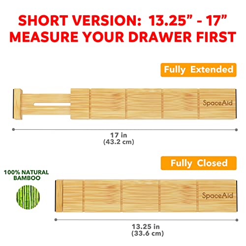 SpaceAid Bamboo 13.25-17“ Drawer Dividers (Need 2.35" Deep Drawer) Kitchen Adjustable Organizers, Expandable Organization for Home, Office, Dressers, 4 Dividers with 9 Inserts